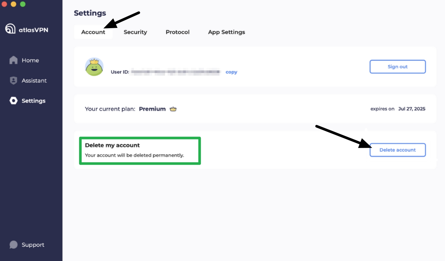 AtlasVPN delete account