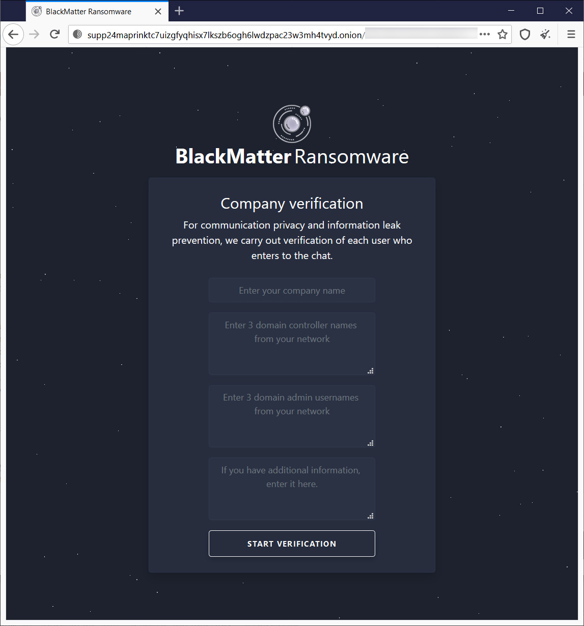 New BlackMatter victim verification system