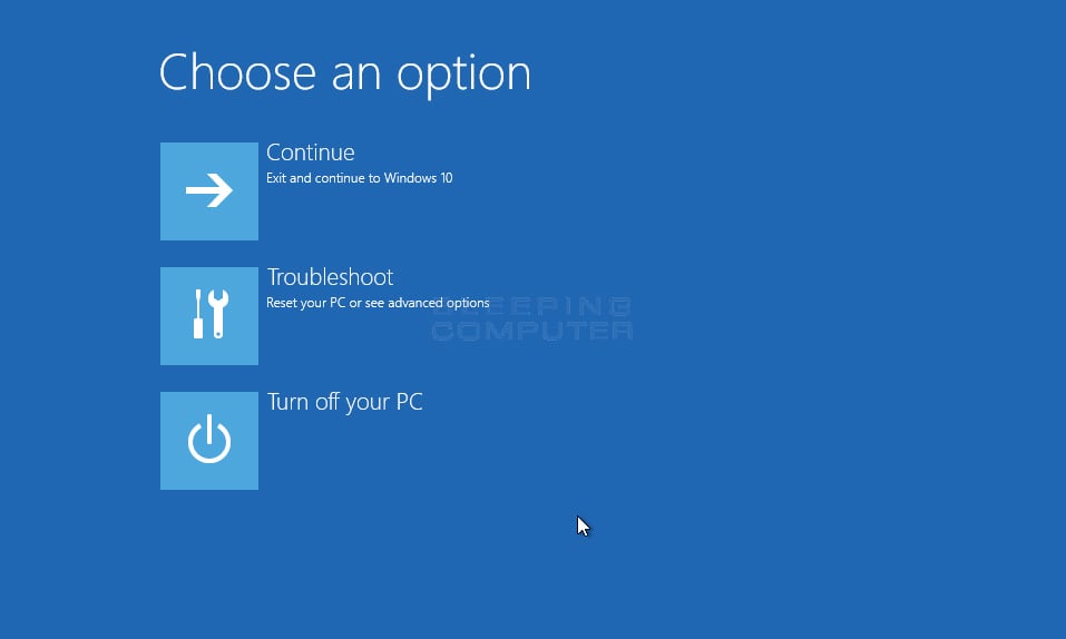 Choose an Option Startup Screen