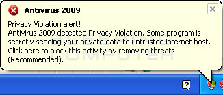 Fake alert created by Antivirus 2009