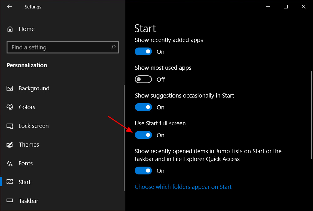 Enable Start full screen